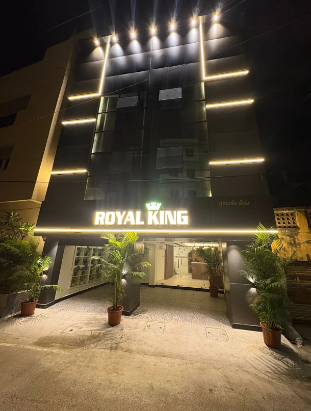Frontage with gold light lines